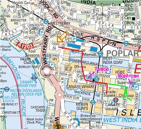 Direction to Timuna Sea Padi Scuba Diving Centre & Beach360 fbeachwear from Canary Wharf, Jubilee Line